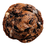 A single chocolate cookie with visible chunks of Oreo and malted milk balls.